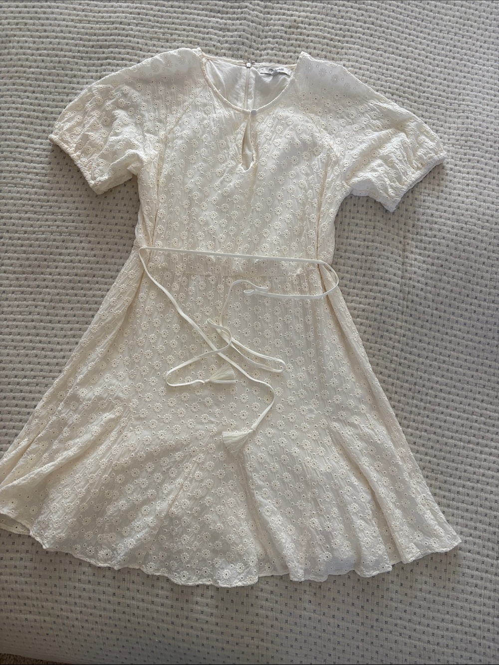 Madewell Cream Eyelet Dress with Tie Waist